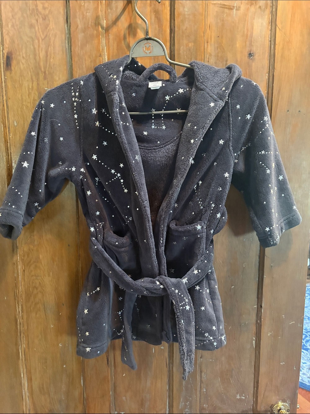 Tucker + Tate Black Star-Print Hooded Fleece kids Bathrobe